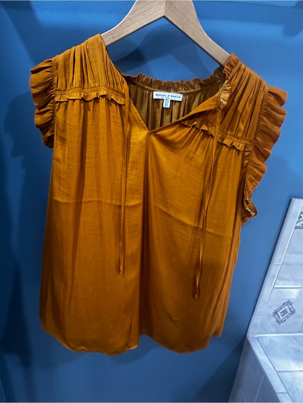 Ruffle Tie-Front V-Neck Tank - Mustard